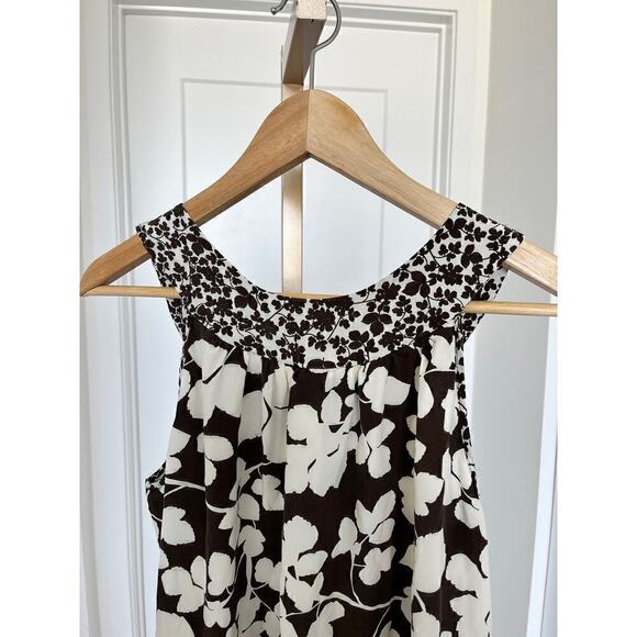 Karen Kane Halter Beaded Floral Print Flouncy Shift Dress Brown Womens Medium - Picture 4 of 6